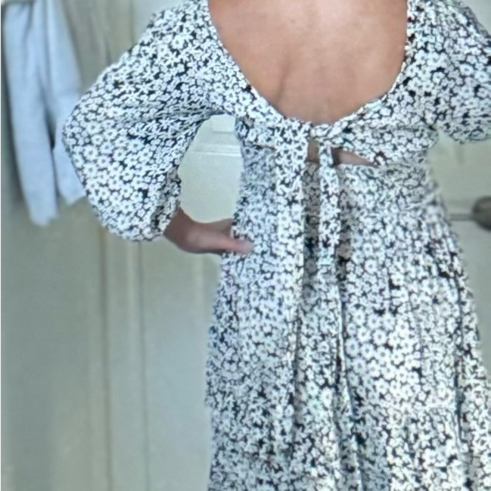 Black and White Sequin Tie Front Scoop Neck Dress